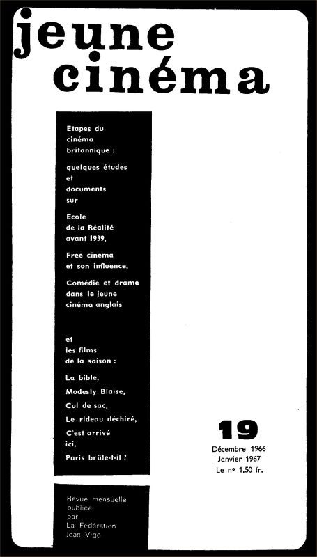JEUNE CINEMA magazine side cover Issue 19 December 1966
