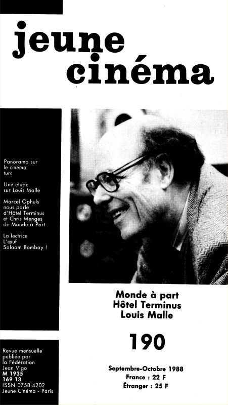 JEUNE CINEMA magazine side cover Issue 190 October/November 1988