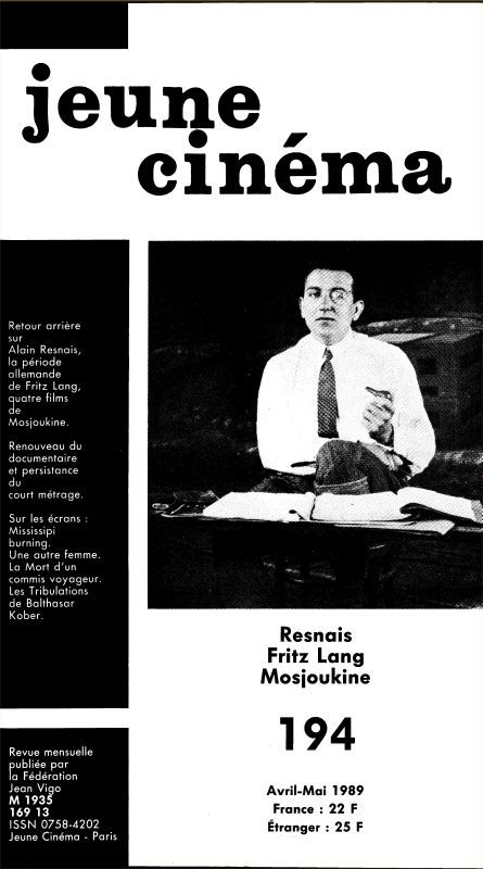 JEUNE CINEMA magazine side cover Issue 194 April/May 1989
