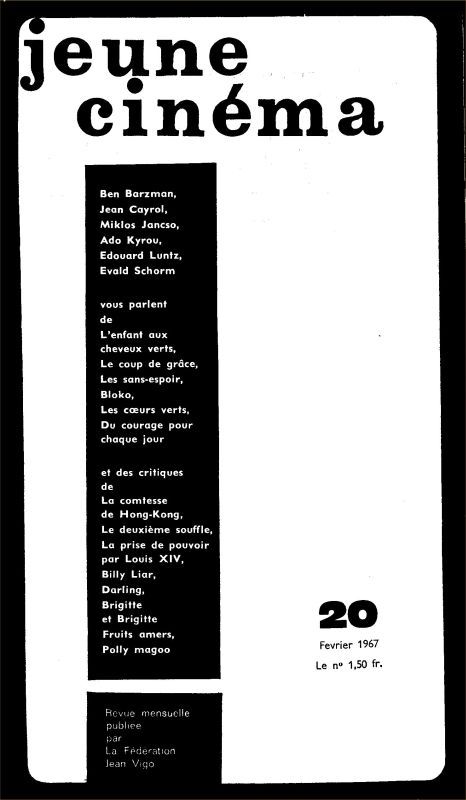 JEUNE CINEMA magazine side cover Issue 20 February 1967