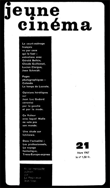 JEUNE CINEMA magazine side cover Issue 21 March 1967
