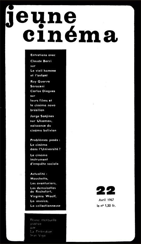 JEUNE CINEMA magazine side cover Issue 22 April 1967