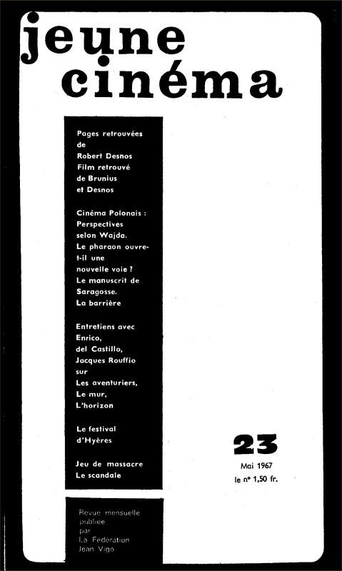 JEUNE CINEMA magazine side cover Issue 23 May 1967