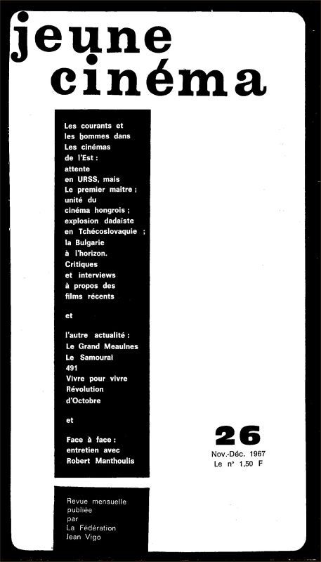 JEUNE CINEMA magazine side cover Issue 26 November/December 1967