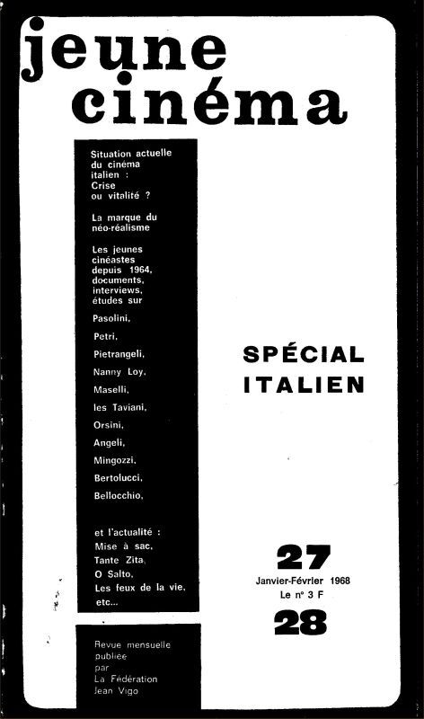 JEUNE CINEMA magazine side cover Issue 27/28 January/February 1968