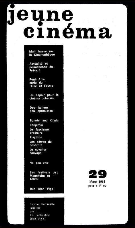 JEUNE CINEMA magazine side cover Issue 29 March 1968