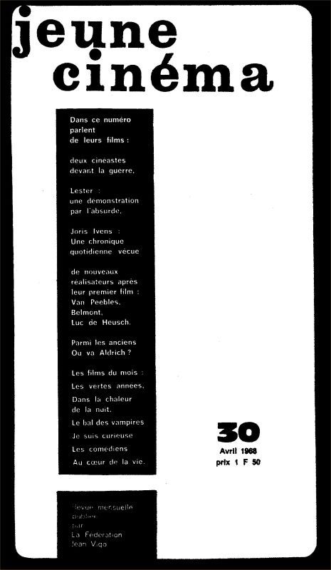 JEUNE CINEMA magazine side cover Issue 30 April 1968