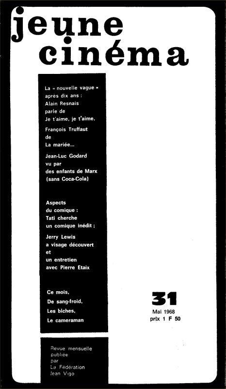 JEUNE CINEMA magazine side cover Issue 31 May 1968