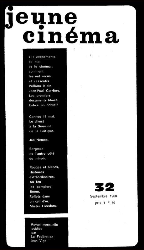 JEUNE CINEMA magazine side cover Issue 32 September 1968