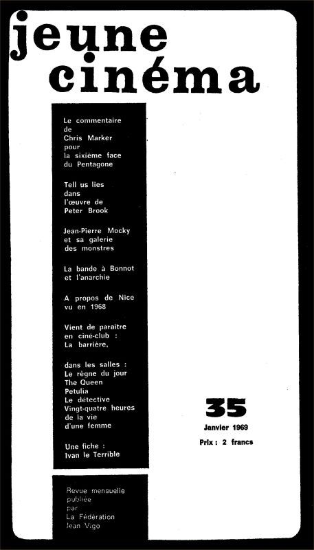 JEUNE CINEMA magazine side cover Issue 35 January 1969