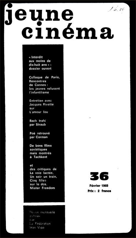JEUNE CINEMA magazine side cover Issue 36 February 1969