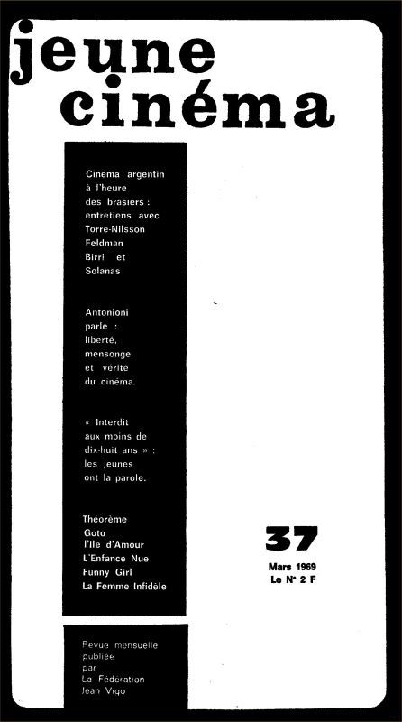 JEUNE CINEMA magazine side cover Issue 37 March 1969