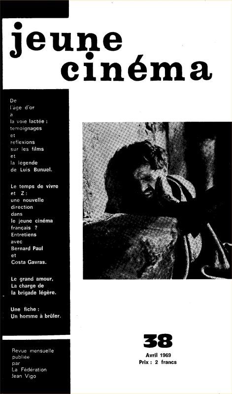 JEUNE CINEMA magazine side cover Issue 38 April 1969