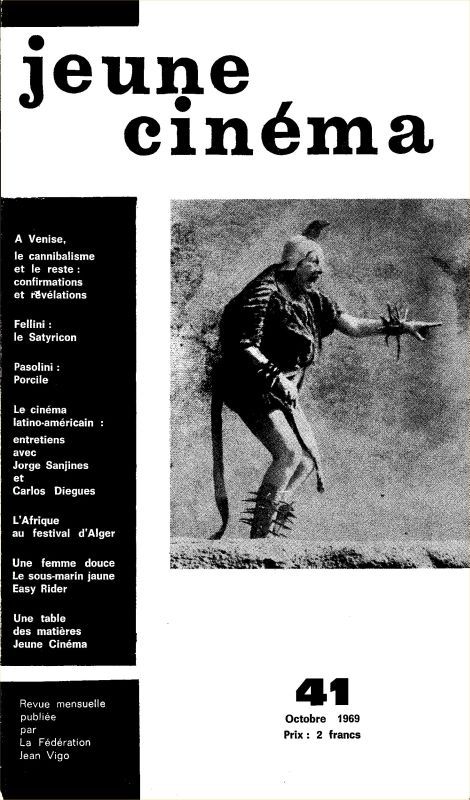 JEUNE CINEMA magazine side cover Issue 41 October 1969