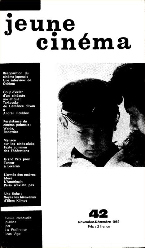 JEUNE CINEMA magazine side cover Issue 42 November 1969