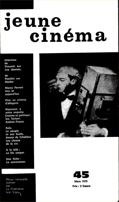 JEUNE CINEMA magazine side cover Issue 45 March 1970