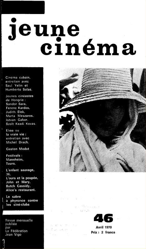 JEUNE CINEMA magazine side cover Issue 46 April 1970