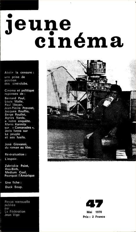 JEUNE CINEMA magazine side cover Issue 47 May 1970
