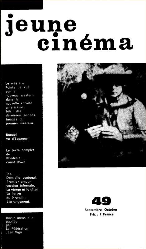 JEUNE CINEMA magazine side cover Issue 49 September/October 1970