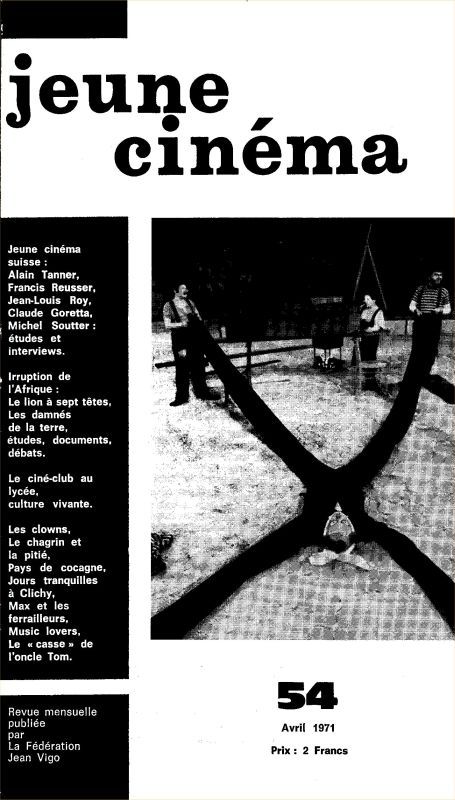 JEUNE CINEMA magazine side cover Issue 54 April 1971