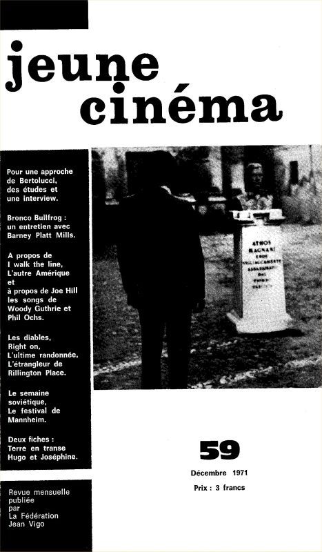 JEUNE CINEMA magazine side cover Issue 59 December 1971