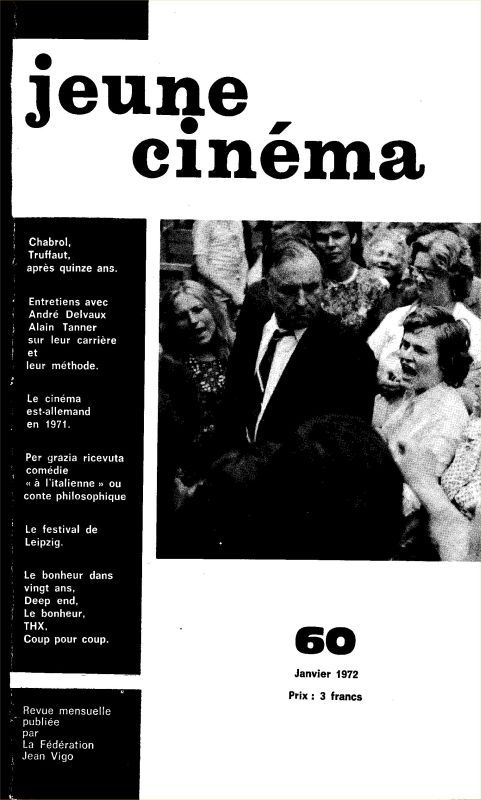 JEUNE CINEMA magazine side cover Issue 60 January 1972