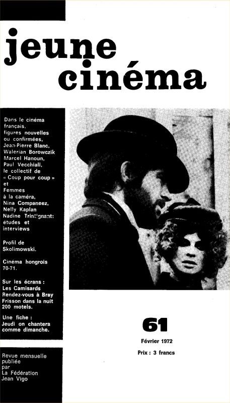 JEUNE CINEMA magazine side cover Issue 61 February 1972