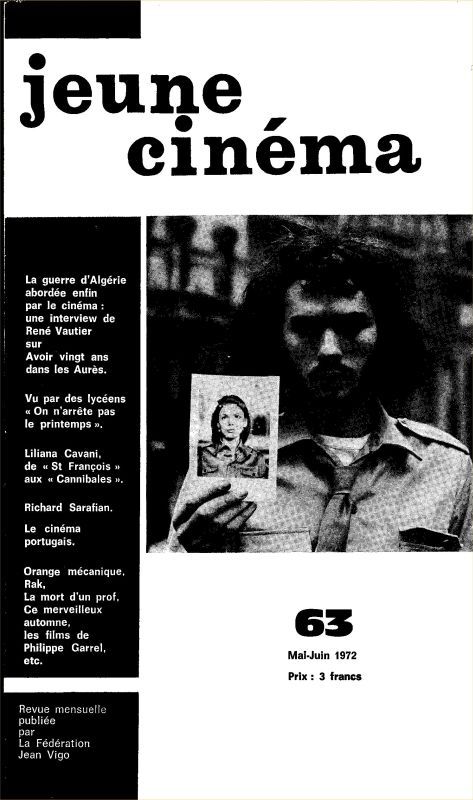 JEUNE CINEMA magazine side cover Issue 63 May/June 1972