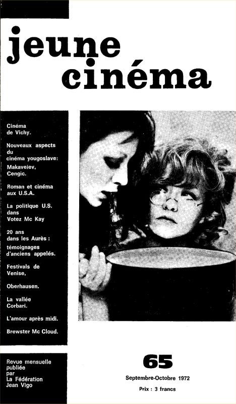 JEUNE CINEMA magazine side cover Issue 65 September/October 1972