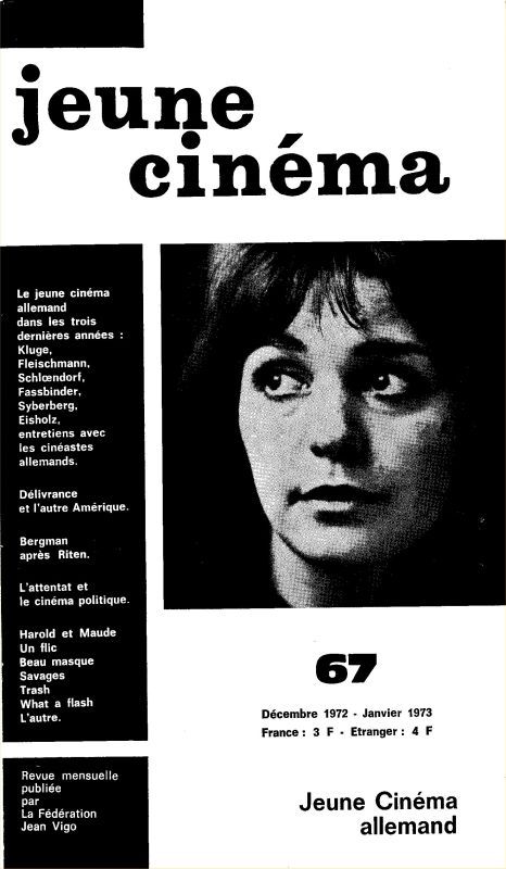 JEUNE CINEMA magazine side cover Issue 67 December 1972