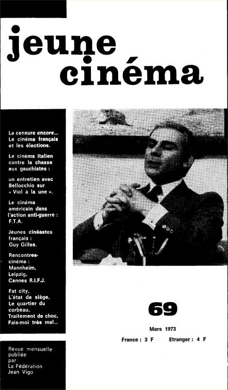 JEUNE CINEMA magazine side cover Issue 69 March 1973