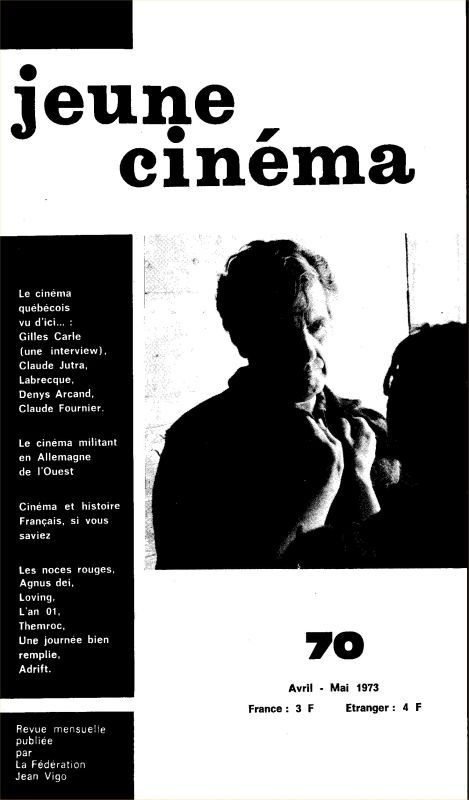 JEUNE CINEMA magazine side cover Issue 70 April/May 1973