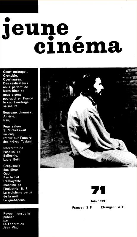JEUNE CINEMA magazine side cover Issue 71 June 1973