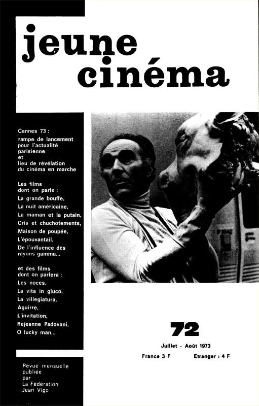 JEUNE CINEMA magazine side cover Issue 72 July/August 1973