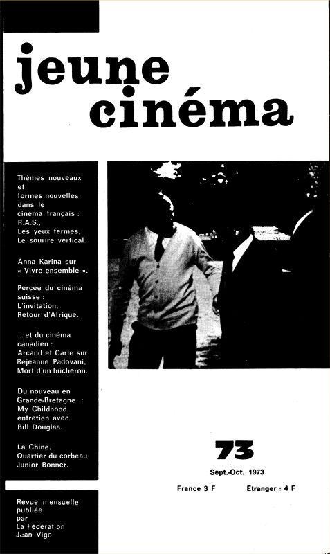 JEUNE CINEMA magazine side cover Issue 73 September/October 1973