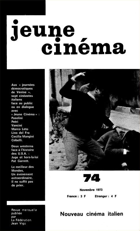 JEUNE CINEMA magazine side cover Issue 74 November 1973