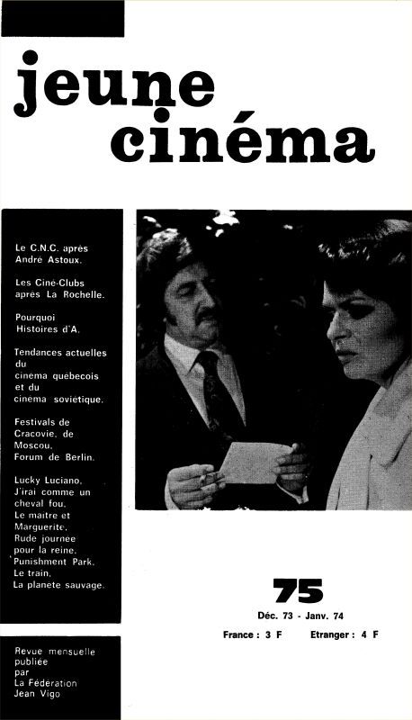 JEUNE CINEMA magazine side cover Issue 75 December 1973