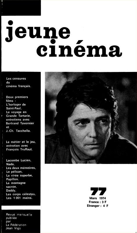 JEUNE CINEMA magazine side cover Issue 77 March 1974