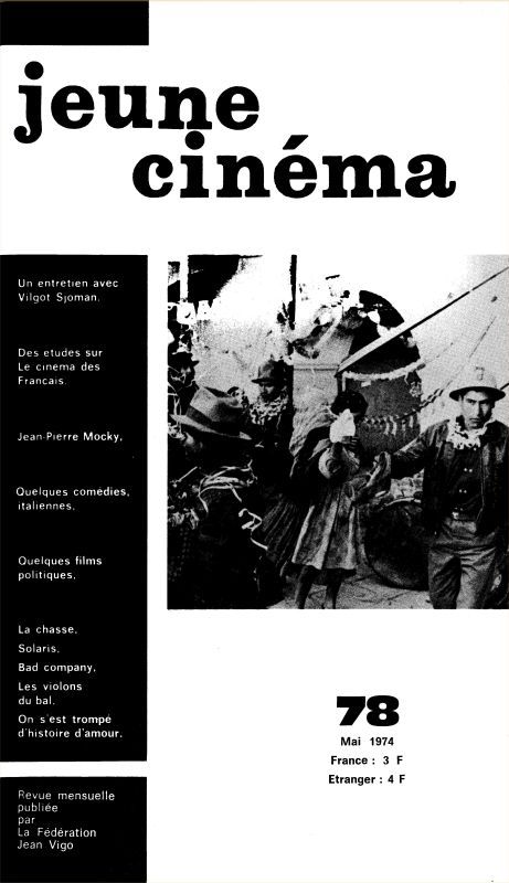 JEUNE CINEMA magazine side cover Issue 78 May 1974