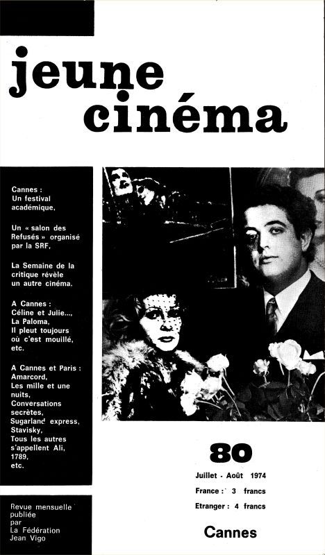 JEUNE CINEMA magazine side cover Issue 80 July/August 1974