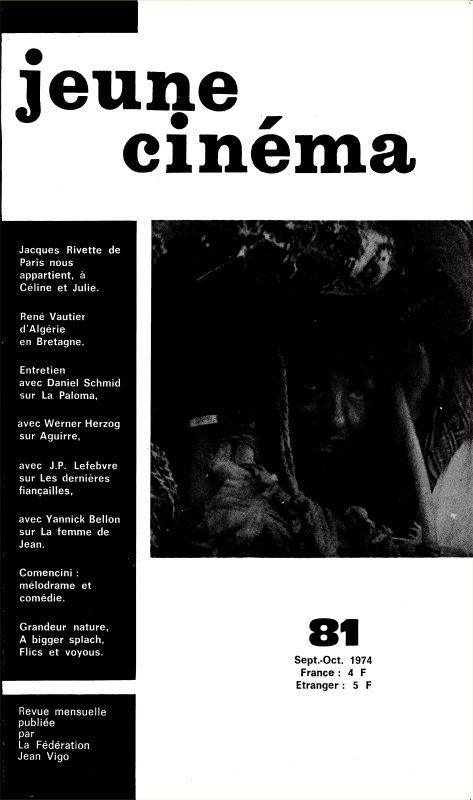 JEUNE CINEMA magazine side cover Issue 81 September/October 1974