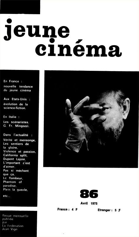 JEUNE CINEMA magazine side cover Issue 86 April 1975