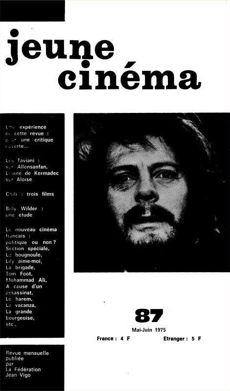 JEUNE CINEMA magazine side cover Issue 87 May/June 1975