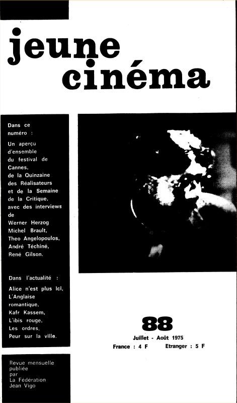 JEUNE CINEMA magazine side cover Issue 88 July/August 1975
