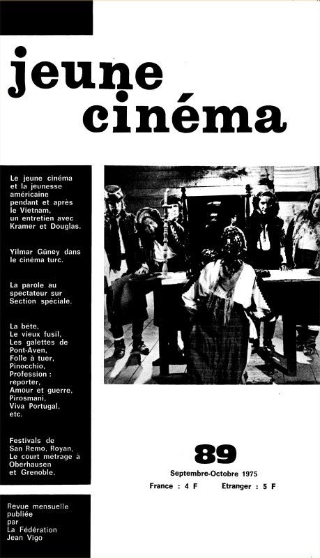 JEUNE CINEMA magazine side cover Issue 89 September/October 1975