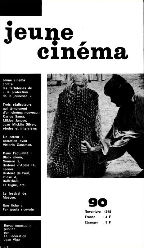 JEUNE CINEMA magazine side cover Issue 90 November 1975