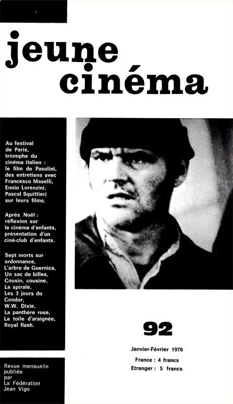 JEUNE CINEMA magazine side cover Issue 92 January/February 1976