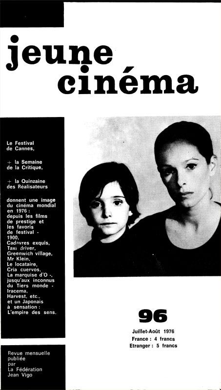 JEUNE CINEMA magazine side cover Issue 96 July/August 1976