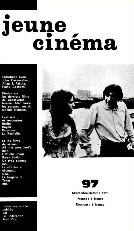 JEUNE CINEMA magazine side cover Issue 97 September/October 1976