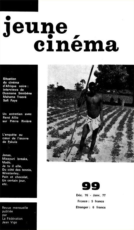 JEUNE CINEMA magazine side cover Issue 99 December 1976